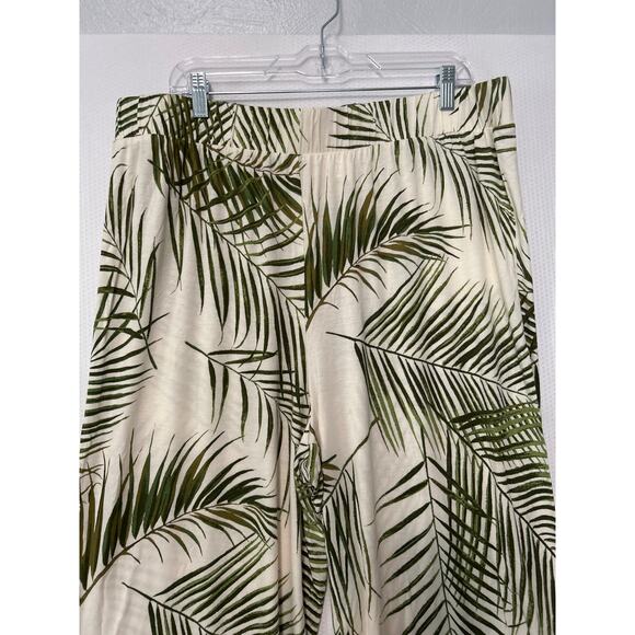 EUC H&M Cream Green Tropical Print Wide Leg Pants (XL) - Picture 2 of 7